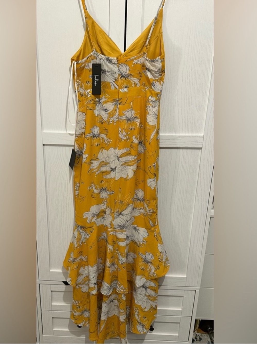 Lulus Darling Daylily Mustard Yellow Floral Print High-low Maxi Dress - Size S - Picture 2 of 9